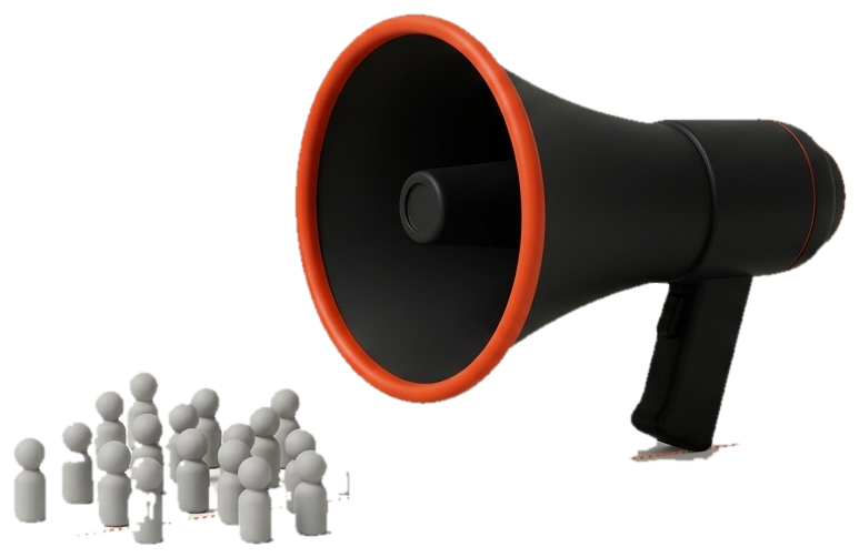 Illustration of a megaphone and a crowd