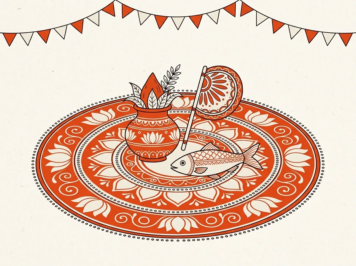 Pohela Boishakh alpona art with hilsa fish