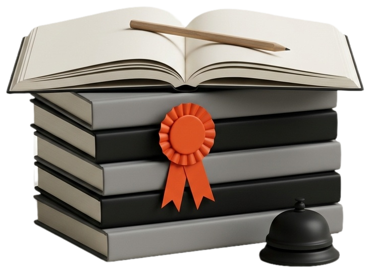 Illustration of books with a rosette
