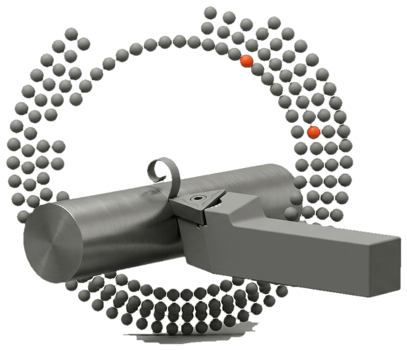 Illustration of a turning tool and bar stock