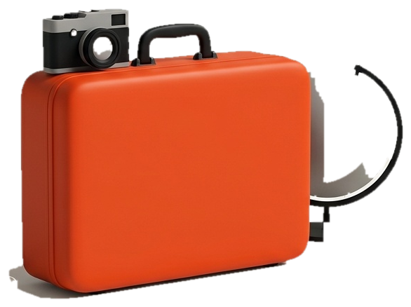 Illustration of a suitcase with a camera and a globe