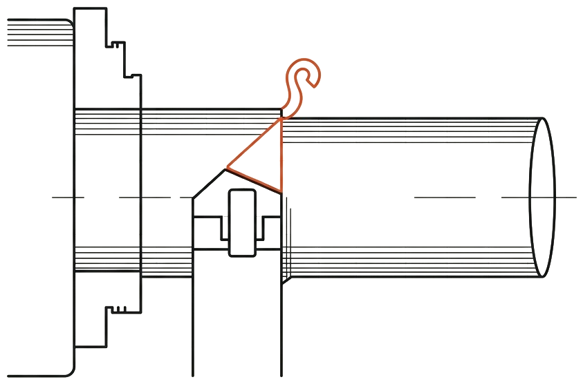 Line drawing of lathe turning