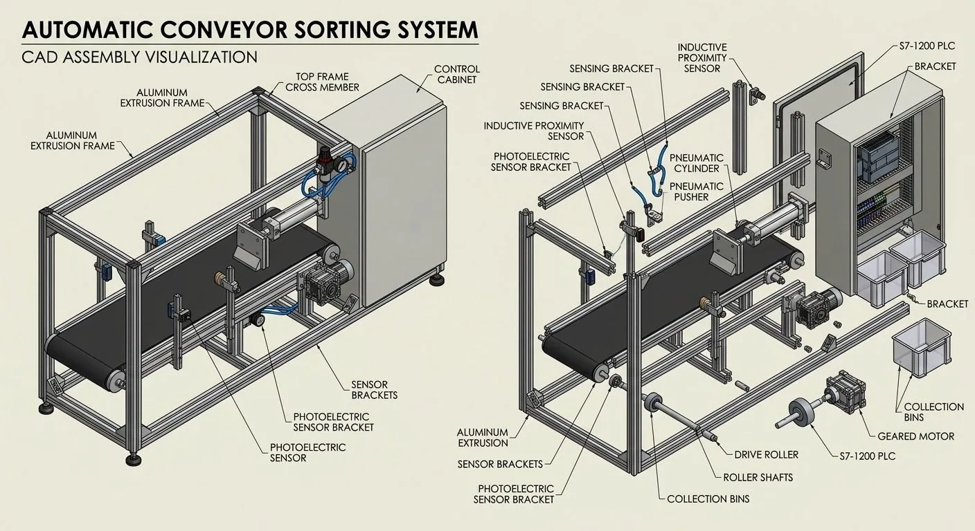 CAD assembly, closed and exploded