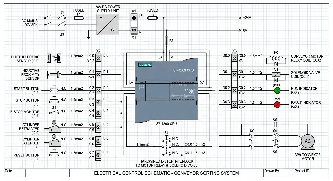 Electrical control schematic around the S7-1200