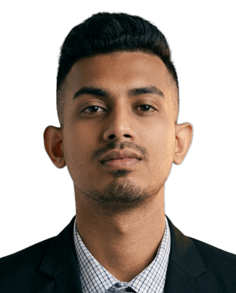 Portrait of Abidur Sakib in a black blazer